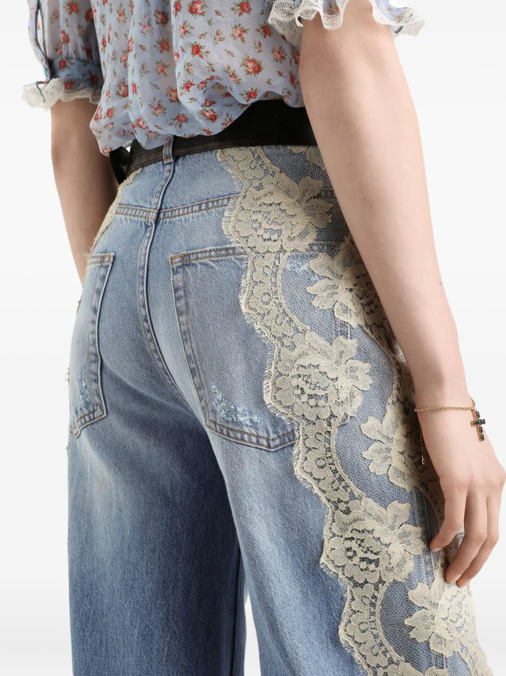lace-panelled jeans