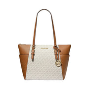 Michael Kors Charlotte Large Logo and Leather Top-Zip Tote Bag Vanilla
