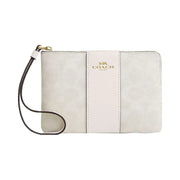 Coach Corner Zip Wristlet In Signature Canvas With Stripe Signature Canvas-Gold-White-Chalk