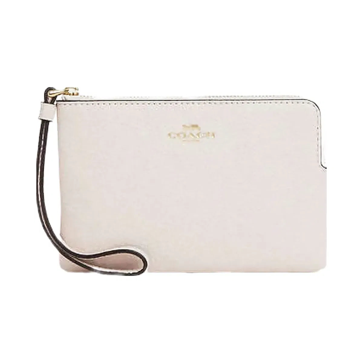 Coach Corner Zip Wristlet Pebbled Leather-Gold-Chalk