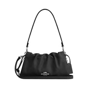Coach Faye Shoulder Bag With Ruching Smooth Leather-Silver-Black