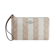 Coach Large Corner Zip Wristlet In Signature Canvas Coated Canvas-Sv-Sand-Tan