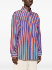 striped-pattern logo-embroidered shirt