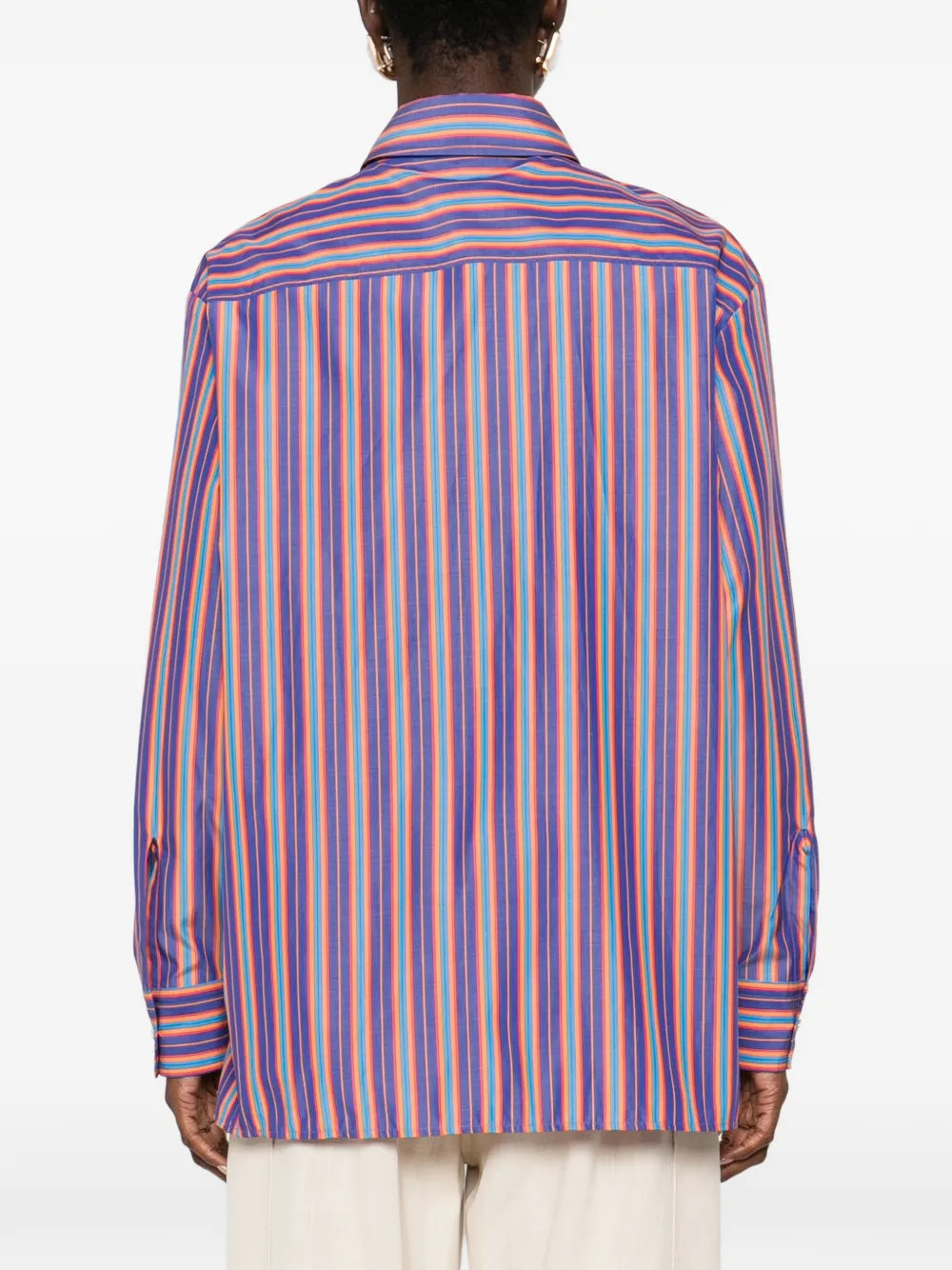 striped-pattern logo-embroidered shirt