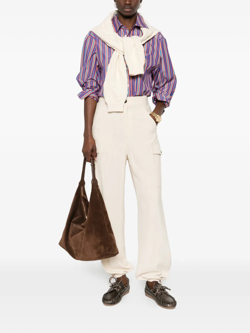 striped-pattern logo-embroidered shirt