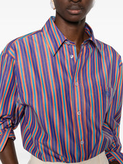 striped-pattern logo-embroidered shirt