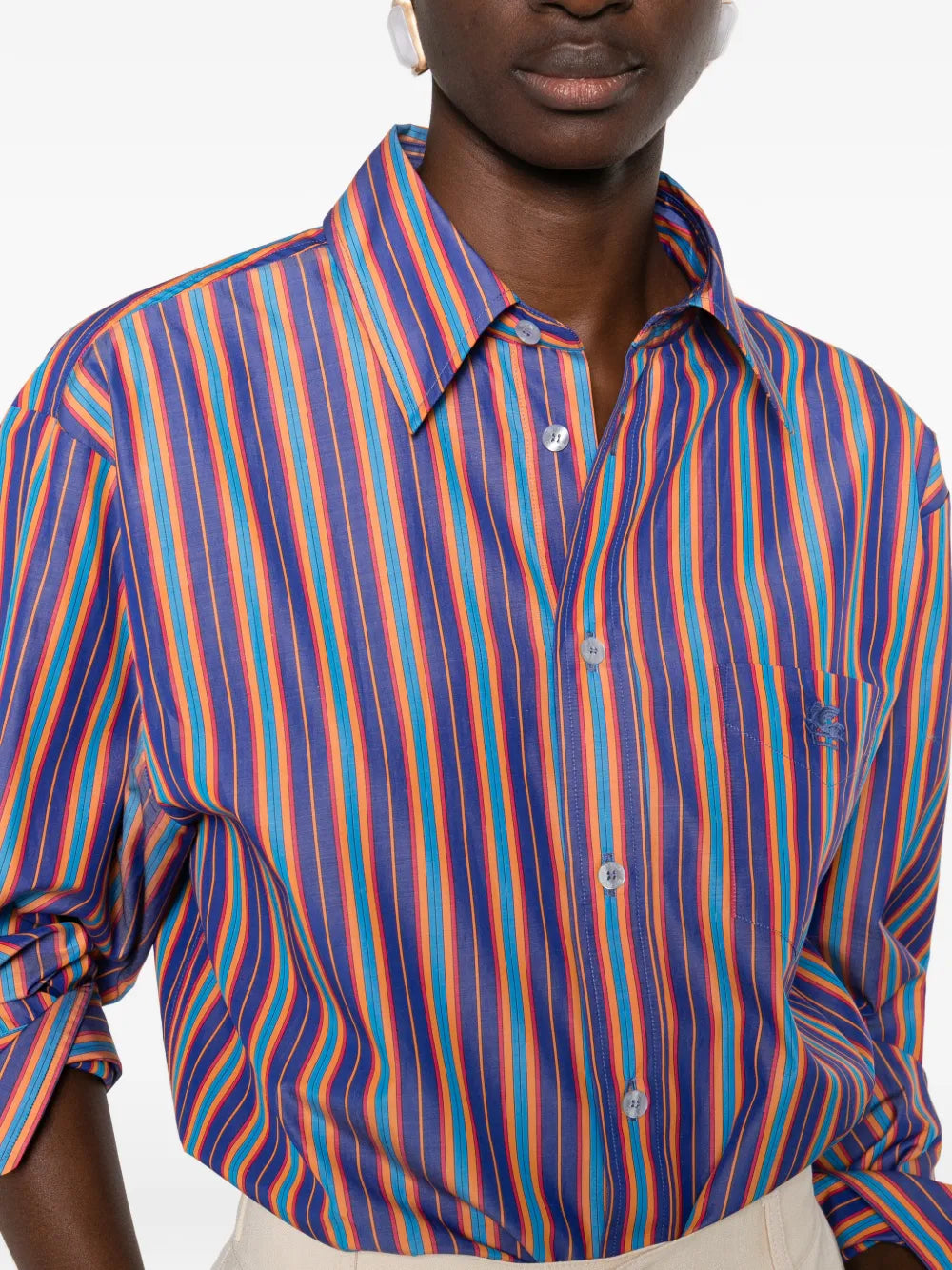 striped-pattern logo-embroidered shirt