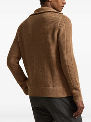 waffle-knit full-zip cardigan