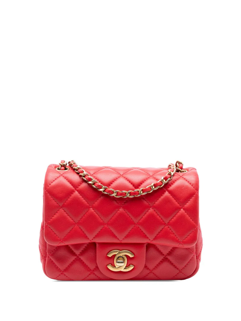 2019 Mini Square Classic Lambskin Pearl Crush Single Flap crossbody bag