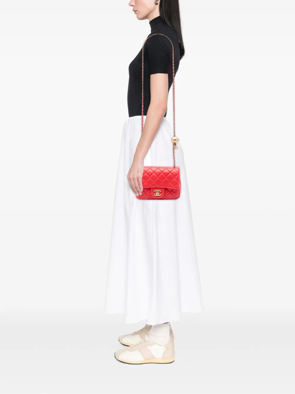 2019 Mini Square Classic Lambskin Pearl Crush Single Flap crossbody bag