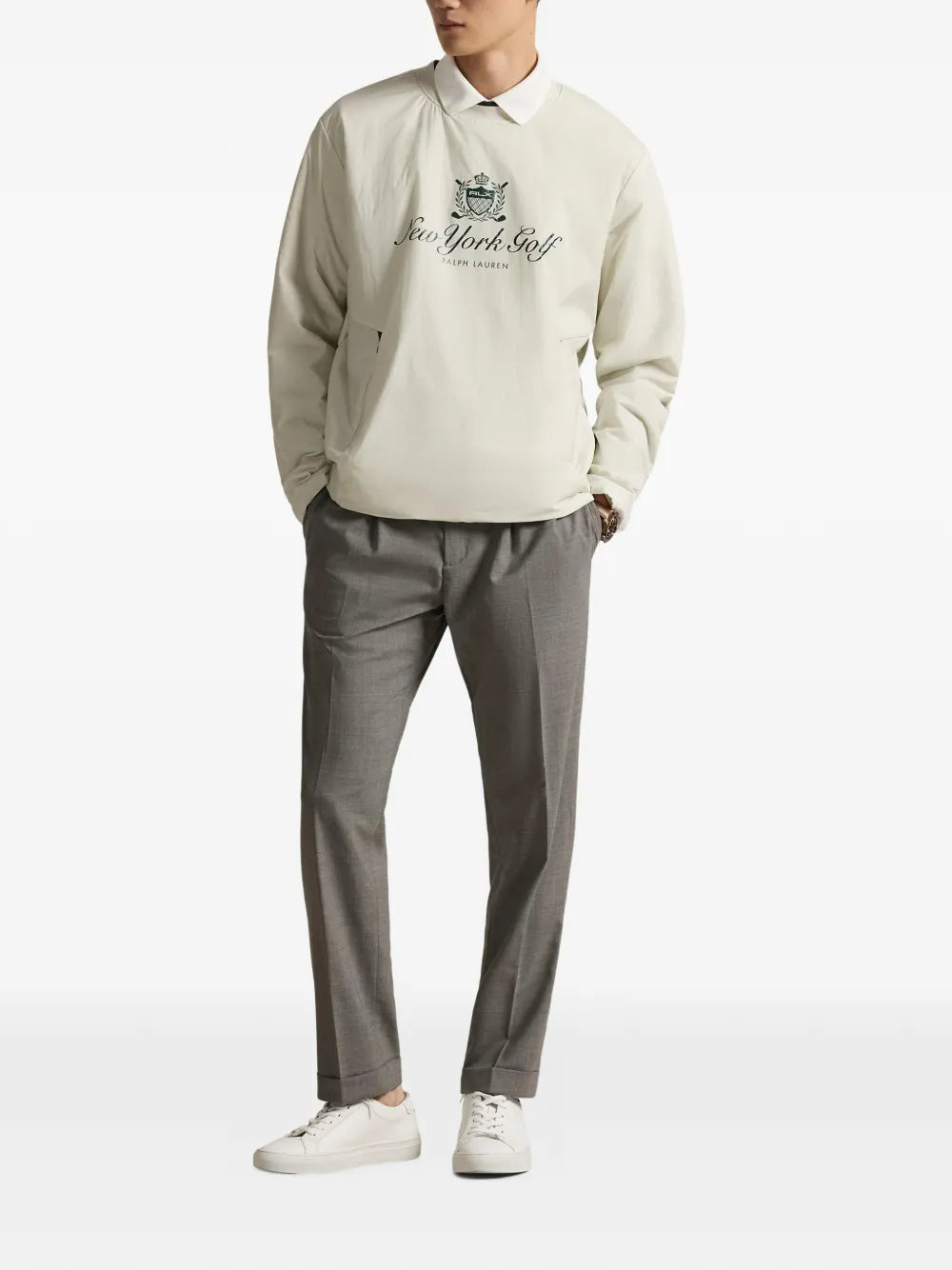 crew-neck zip-pockets sweatshirt
