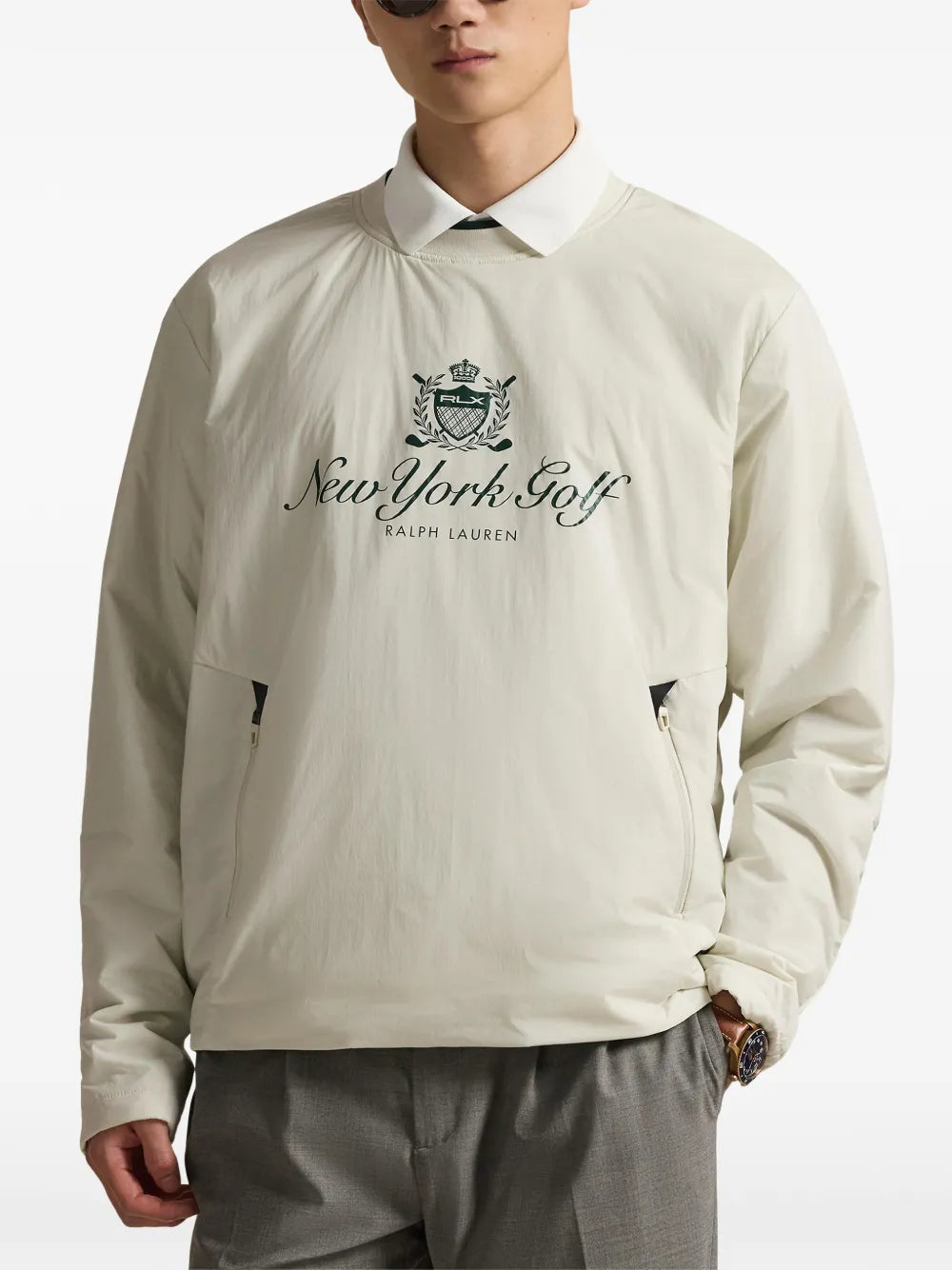 crew-neck zip-pockets sweatshirt