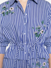 floral-embroidered striped shirt