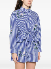 floral-embroidered striped shirt