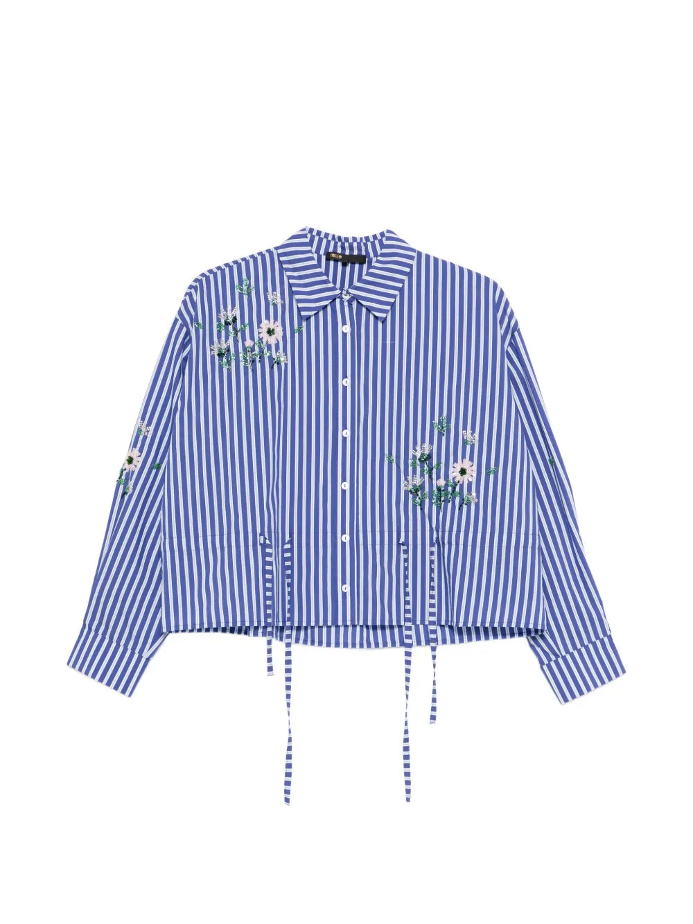 floral-embroidered striped shirt
