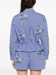 floral-embroidered striped shirt