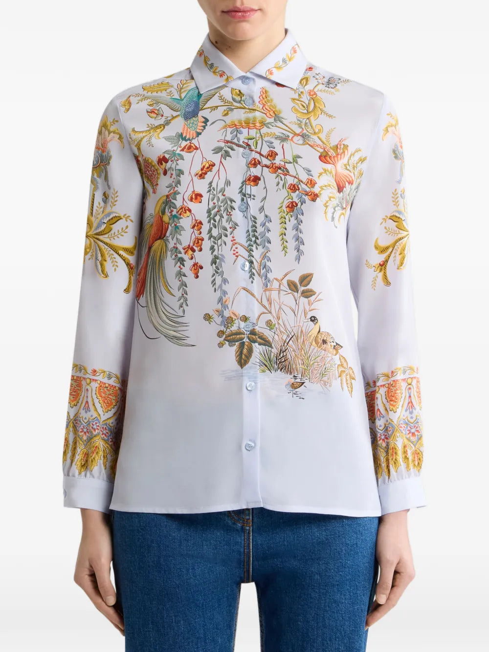 flora-fauna-print silk shirt