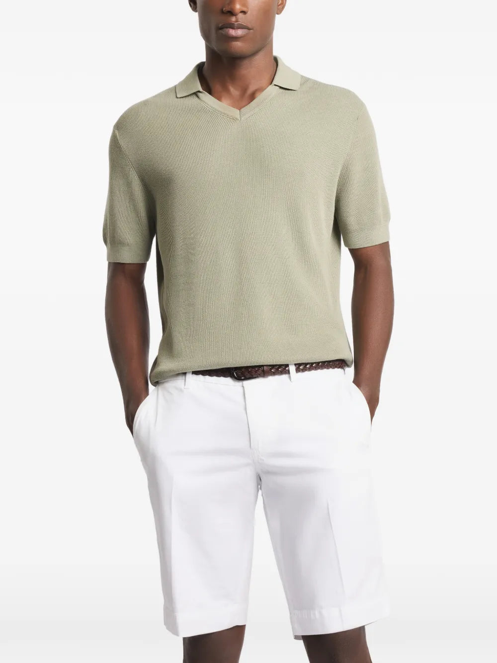 ribbed collar v-neck T-Shirt