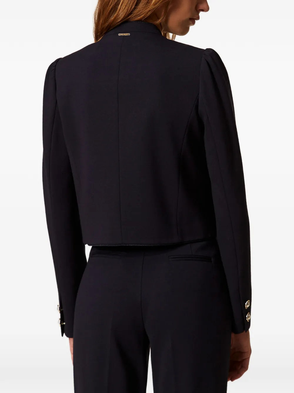 mandarin-collar decorative-button jacket