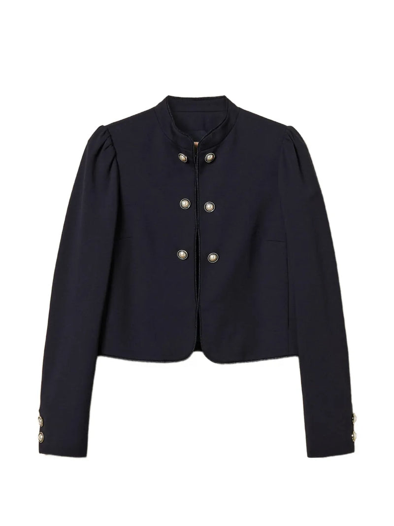 mandarin-collar decorative-button jacket