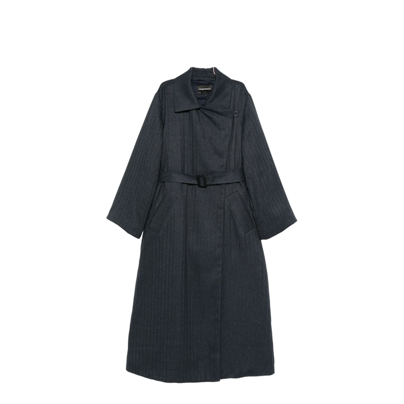 Blue Striped Pattern Belted Waist Jacket