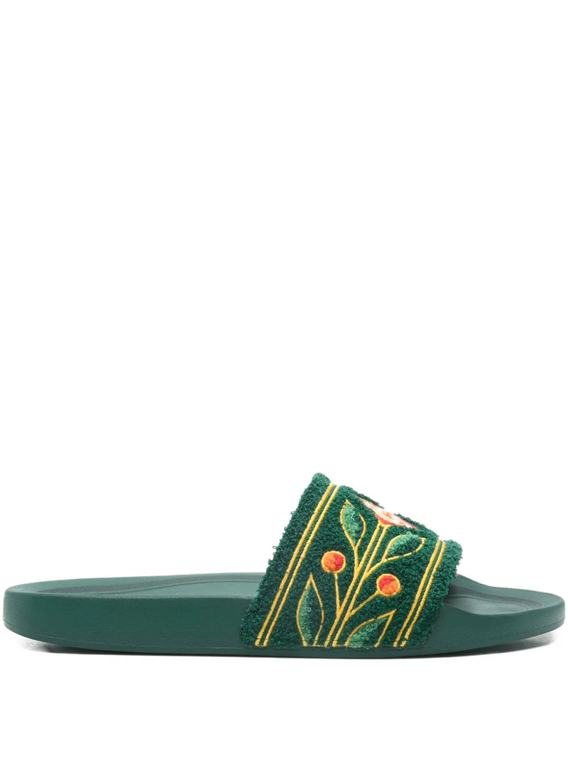 floral-embroidered slides