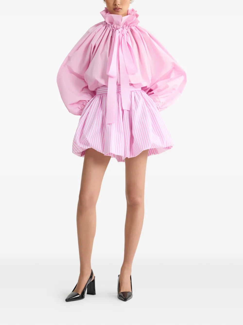 ruffled tie-neck top