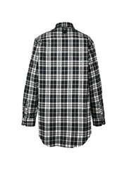 leather cross-patch checked-pattern flannel cotton shirt