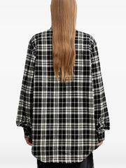 leather cross-patch checked-pattern flannel cotton shirt