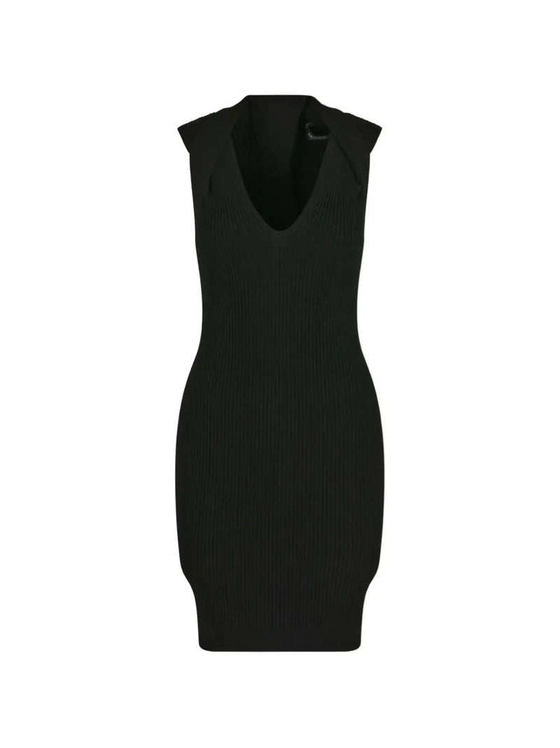 V-neck ribbed mini dress