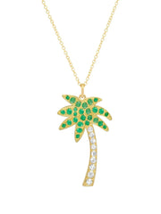palm tree-charm emerald and diamond necklace