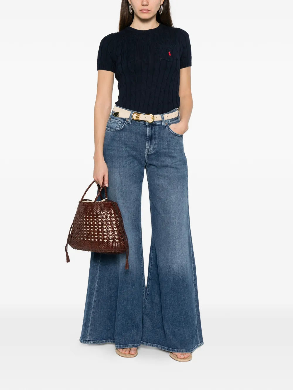 cable-knit pocket T-Shirt