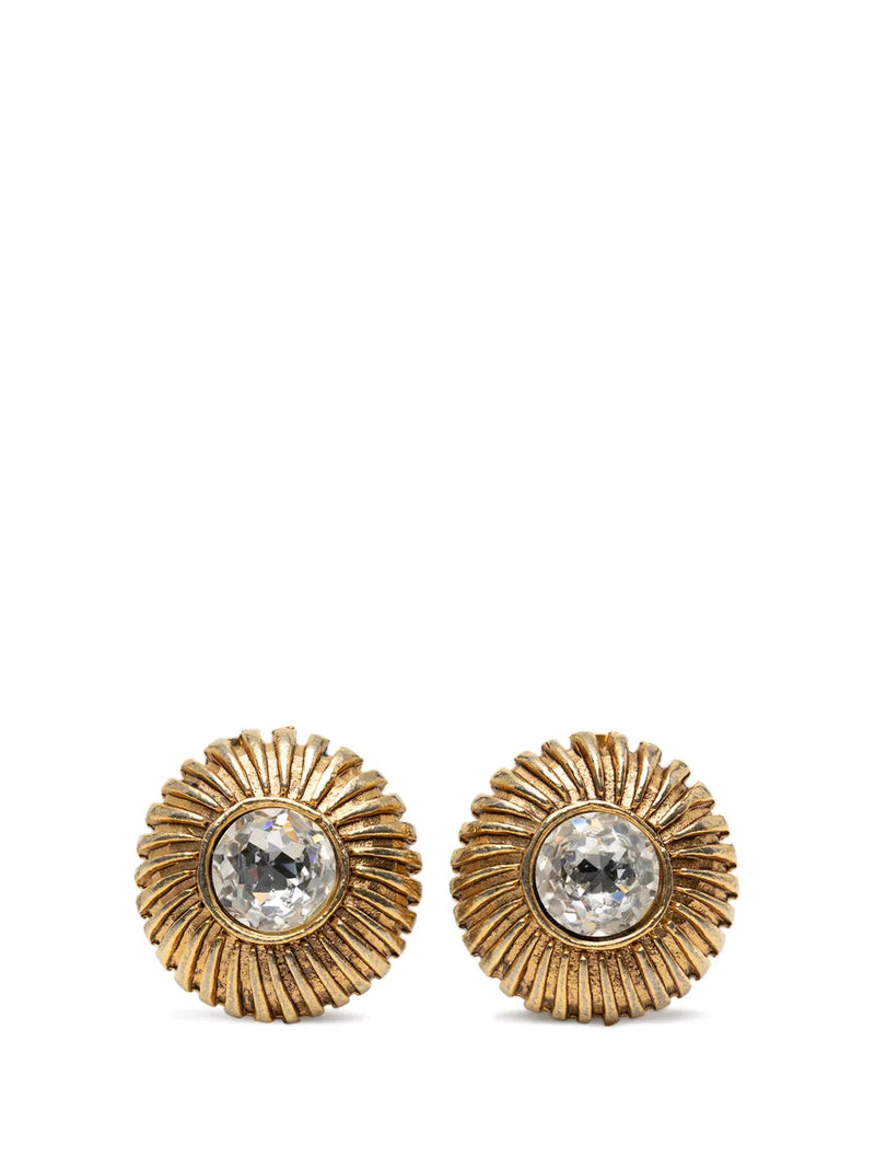 1970-1980 Gold Plated Rhinestone Sunburst Clip On Earrings costume earrings