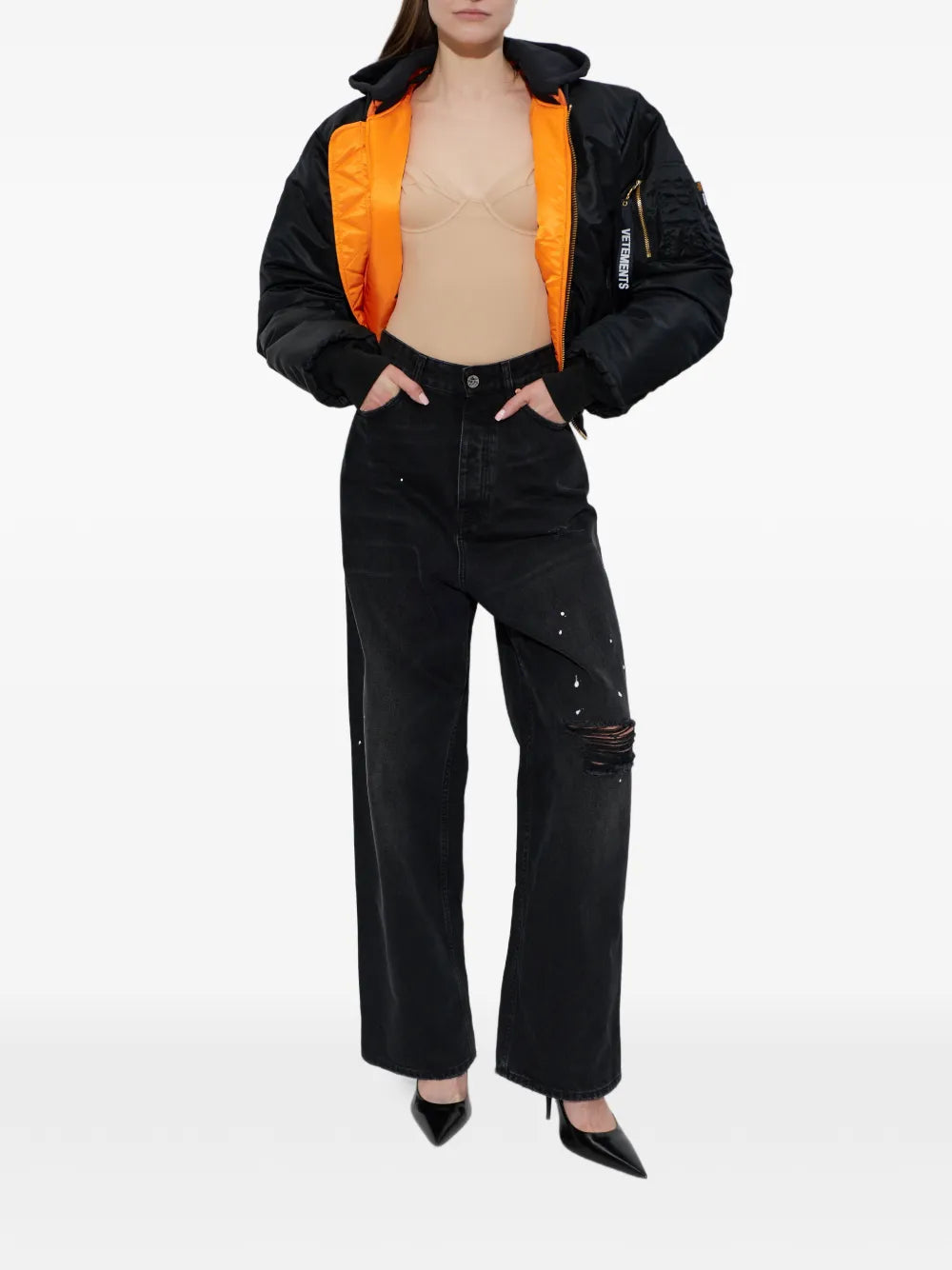 distressed splatter jeans