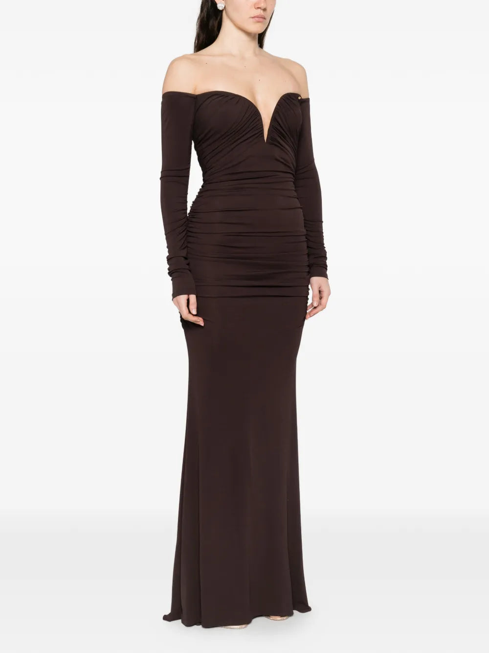 off-the-shoulder gathered maxi dress
