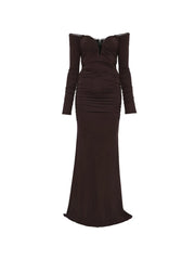 off-the-shoulder gathered maxi dress