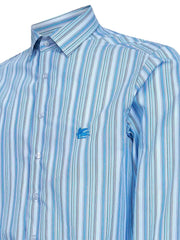 striped-pattern logo-embroidered shirt