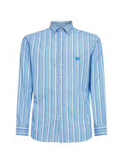 striped-pattern logo-embroidered shirt