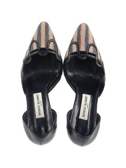 pointed-toe raffia pumps