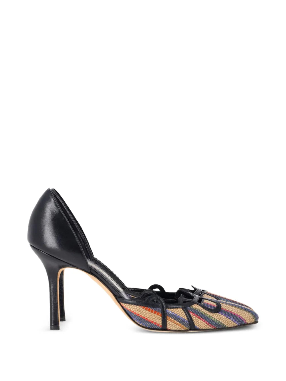 pointed-toe raffia pumps