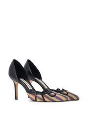pointed-toe raffia pumps