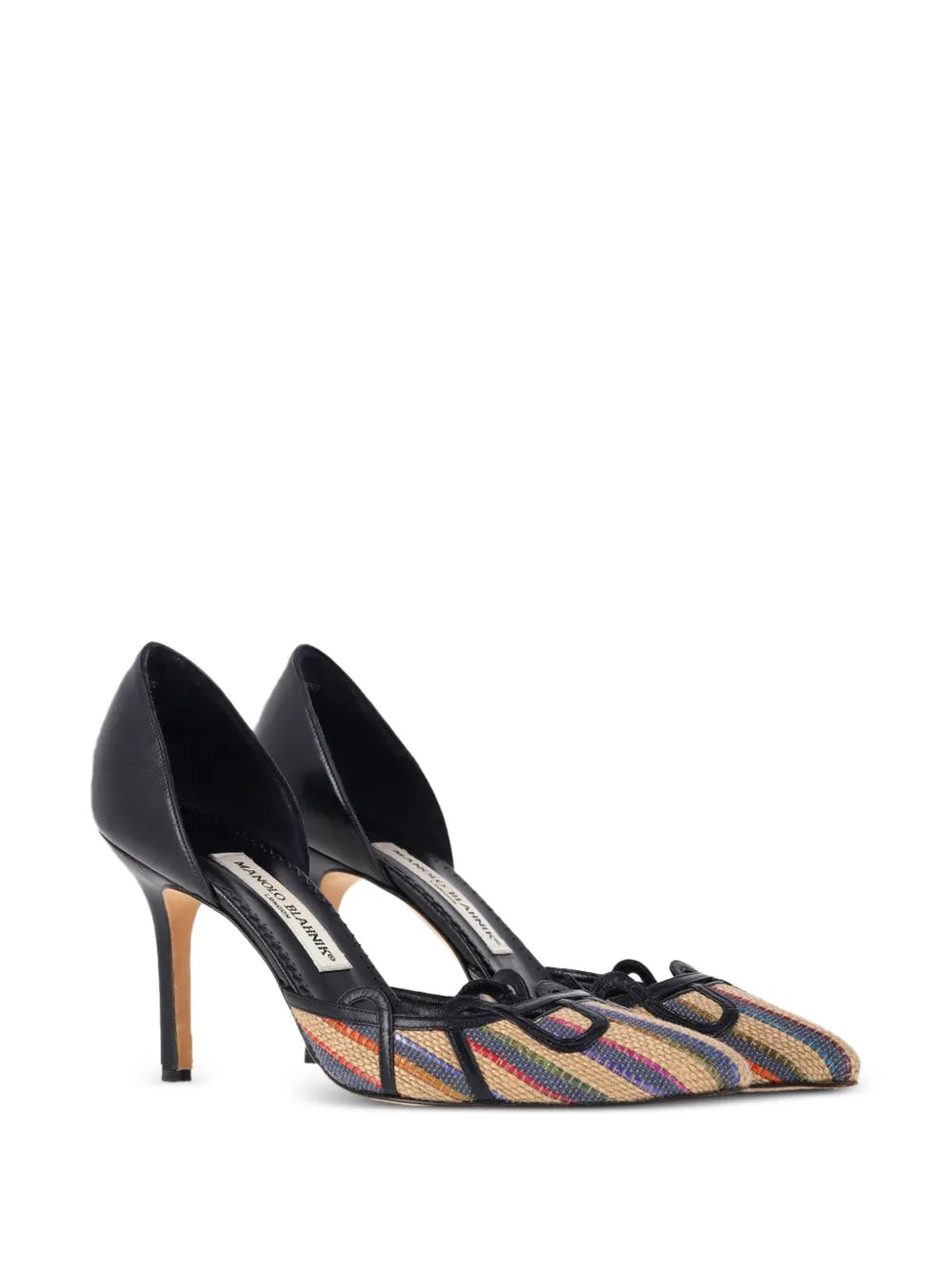 pointed-toe raffia pumps