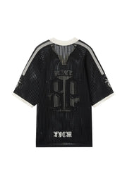number-motif open-knit T-Shirt