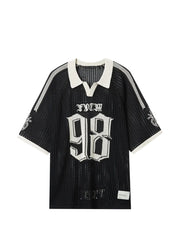 number-motif open-knit T-Shirt