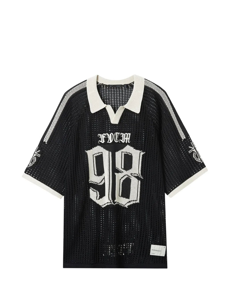 number-motif open-knit T-Shirt