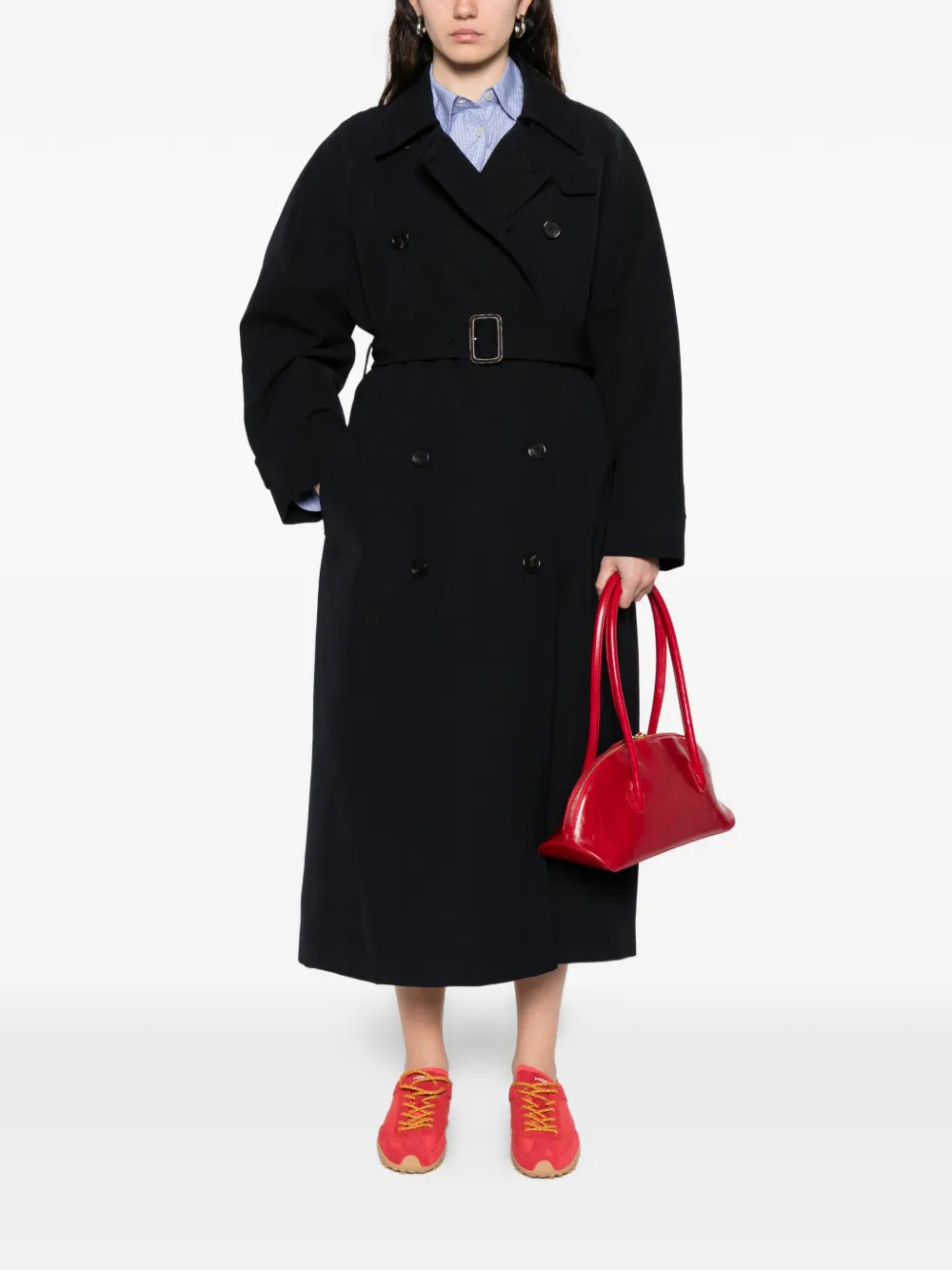 belted double-breasted trench coat