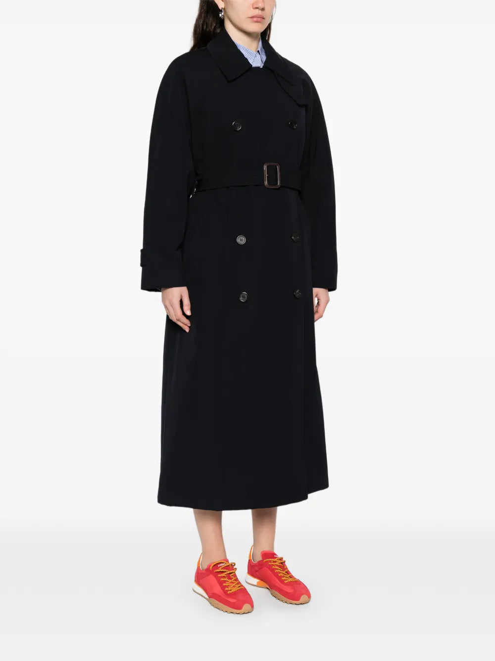 belted double-breasted trench coat