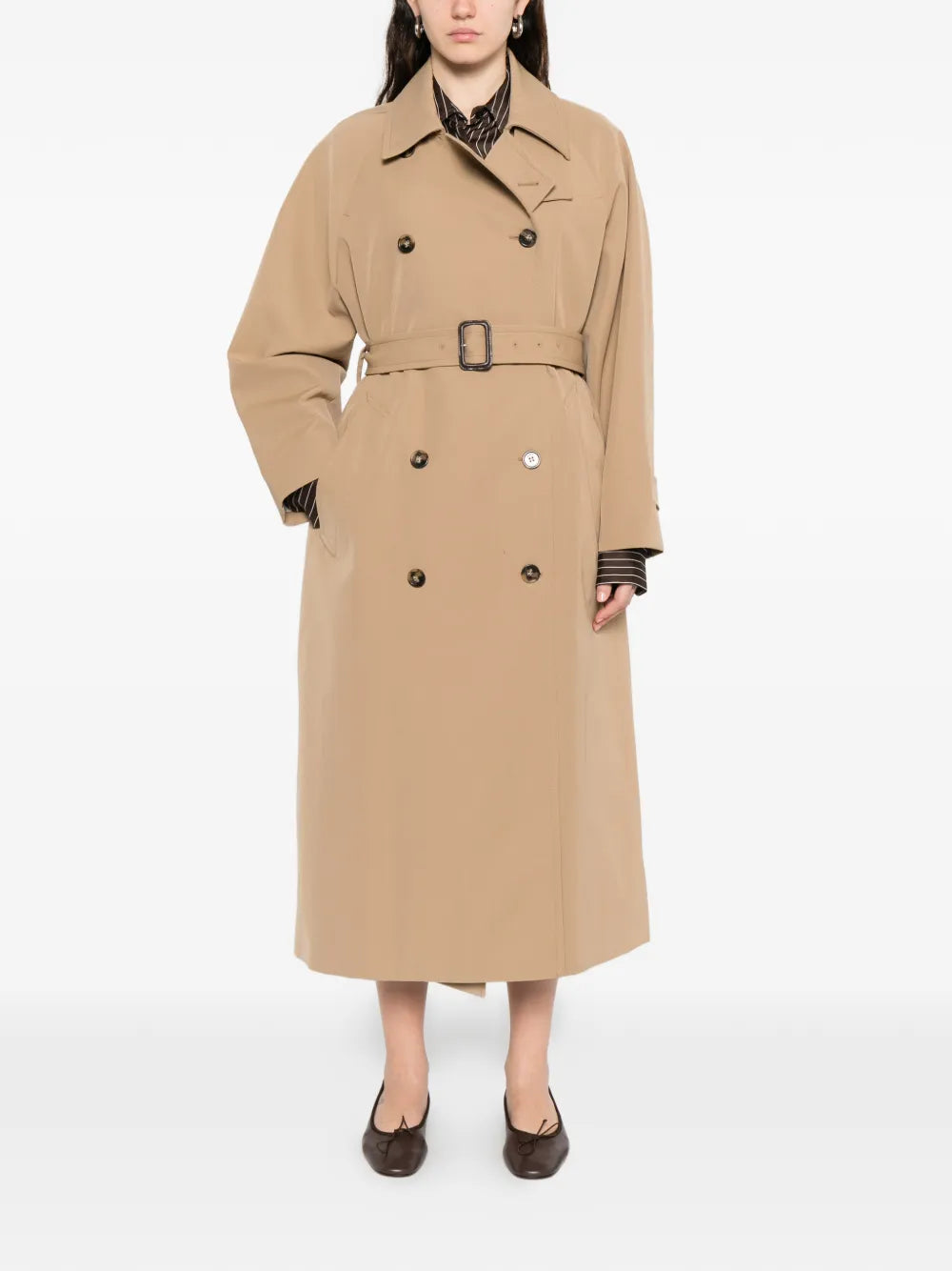 belted double-breasted trench coat
