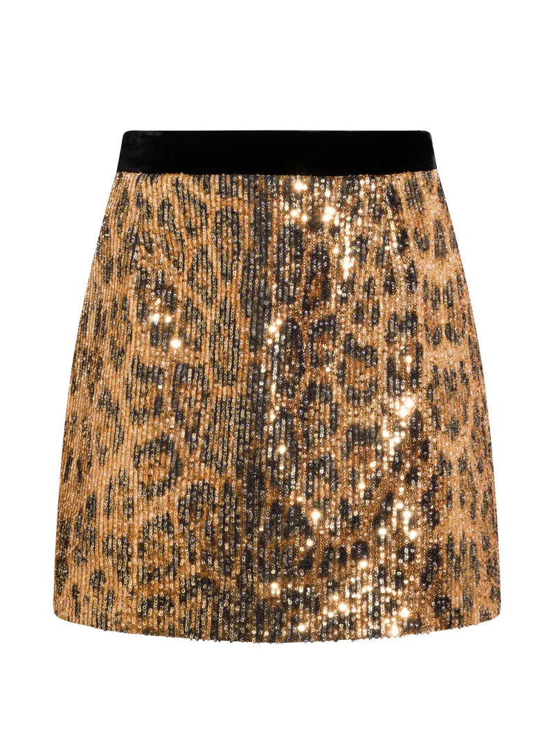 sequinned animal-print mini skirt