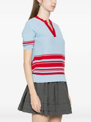 striped V-neck top